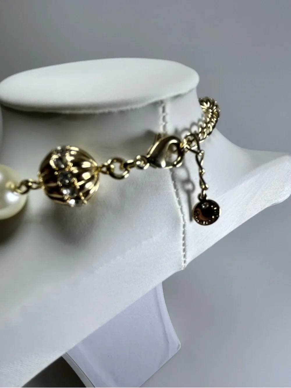 Charter Club Crystal Imitation Pearl Elegant Pearl and Gold Bead Necklace